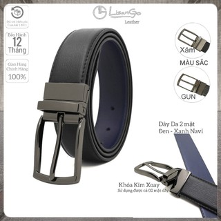 Thắt Lưng Da Nam Khóa Kim Xoay sử dụng 02 mặt dây da LISANGO, Dây Nịt Nam da bò khóa hợp kim LS015.