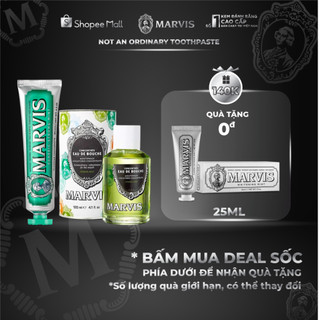 Combo kem đánh răng và nước súc miệng Marvis Strong Mint
