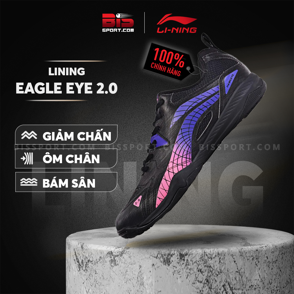 Giày Cầu Lông Bóng Bàn Lining Eagle Eye 2.0 Đen Tím Chính Hãng - Giày Thoáng Khí, Đàn Hồi, Chống Mài Mòn