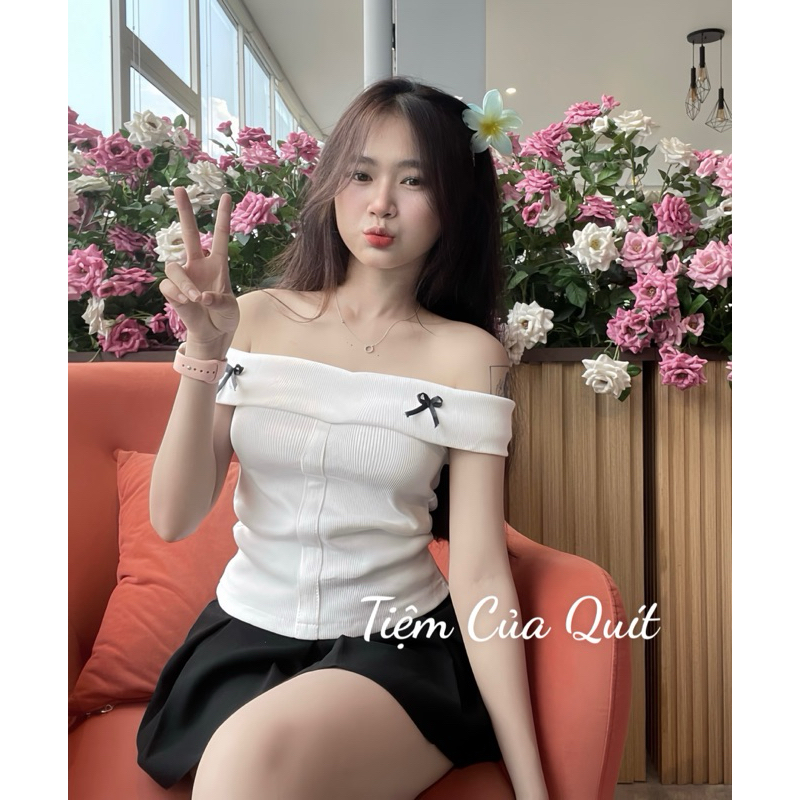 [ Giá Rẻ DEAL SIÊU HỜI ] Áo Trễ Vai Kiểu Nơ Xinh Yêu Ôm Gọn 4 Màu Xinh yêu | BigBuy360 - bigbuy360.vn