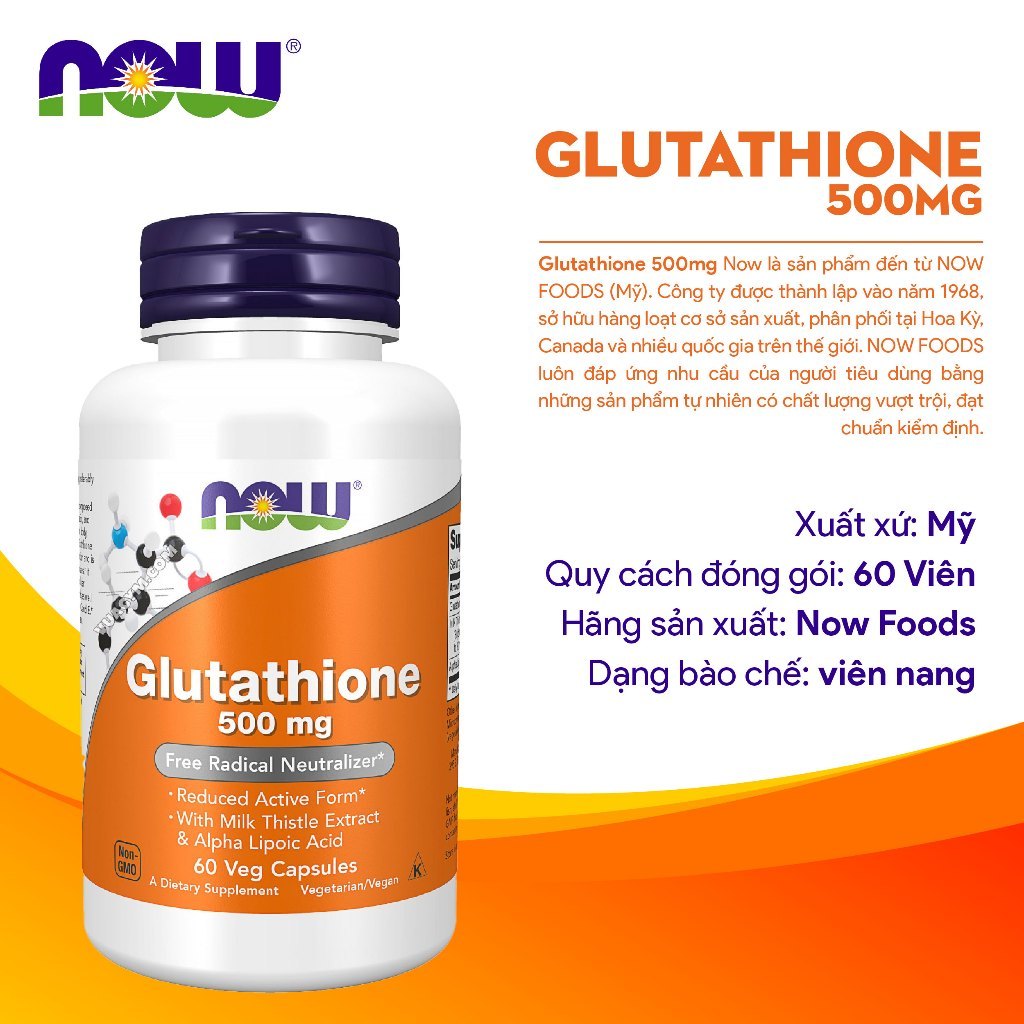 Viên uống Now Glutathione 500mg, Ostrovit Glutathione 200mg làm trắng sáng, đều màu da, tăng sinh collagen