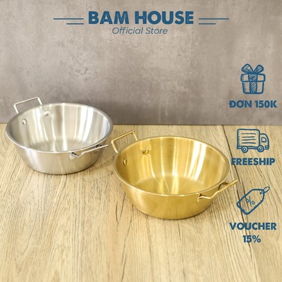 Tô inox 304 Bam House 2 quai vàng bạc sáng bóng cao cấp TQVB06
