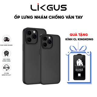 Ốp Lưng Nhám Chống Vân Tay LIKGUS SkinTouch Nút Bấm Kim Loại Viền Đen Chống Sốc IP 11-12-13-14-15-PRo-Plus-Promax