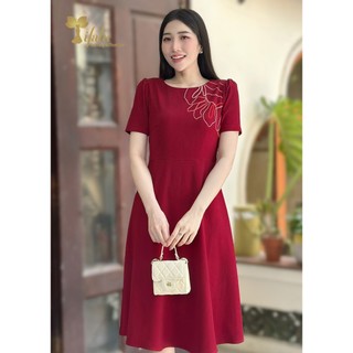 Đầm trung niên dáng xòe TIFALU công sở dự tiệc màu đỏ - ZOL408RED