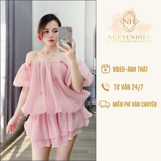 [Ảnh thật] [Hàng sẵn] Váy voan tơ bồng xoè đính nơ tiểu thư sang chảnh quyến rũ