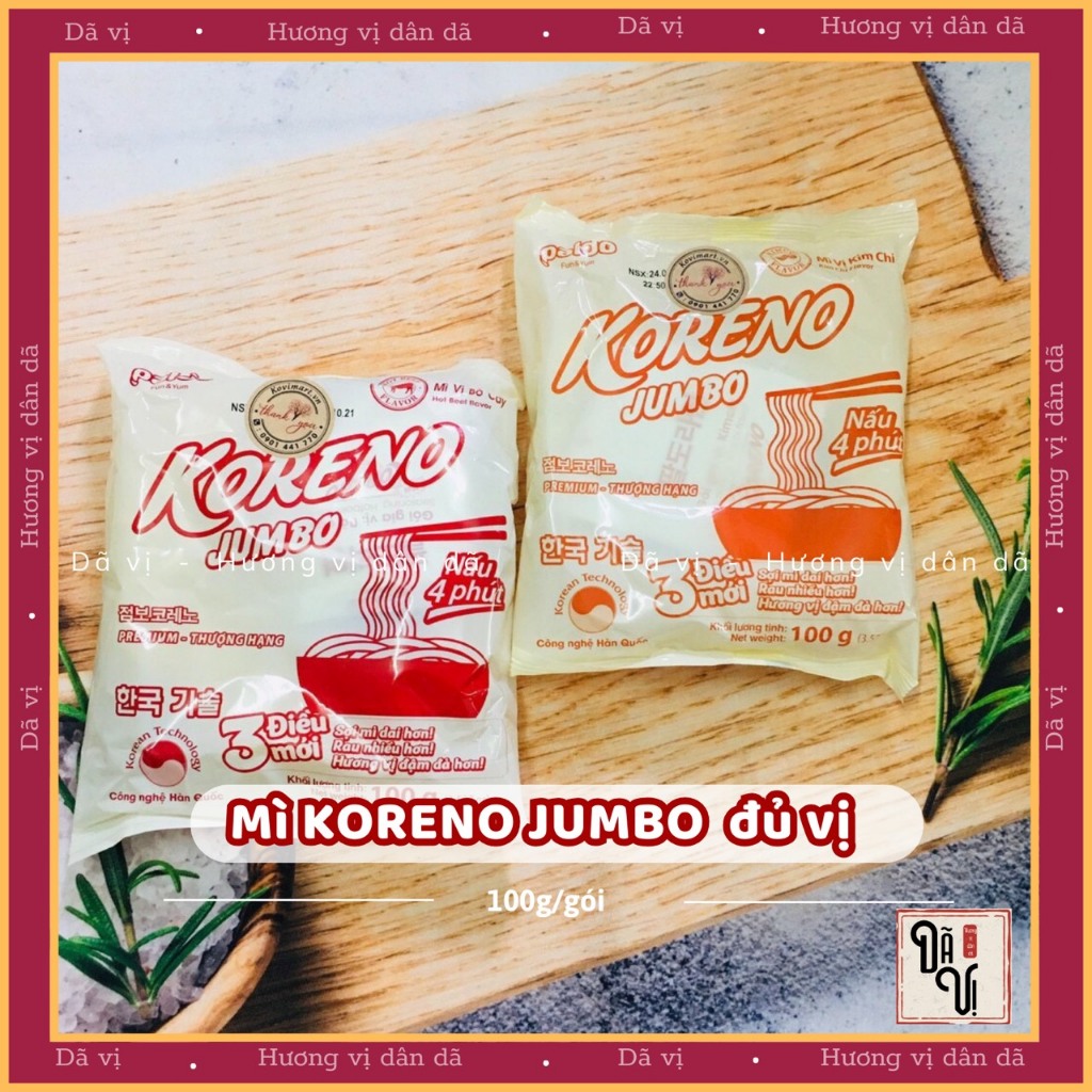 Mì Hàn Quốc Koreno Jumbo 100G đủ vị (vị bò cay/ vị kim chi/vị gà/ vị tôm/ vị hải sản...) - Dã Vị bách hóa