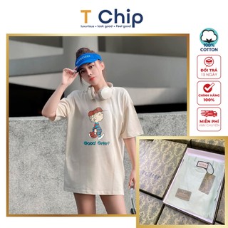 (Full Box) Áo thun tay lỡ form rộng TChip Mã H422 - Áo thun nam nữ cổ tròn unisex nhiều màu lựa chọn Oversize in hình