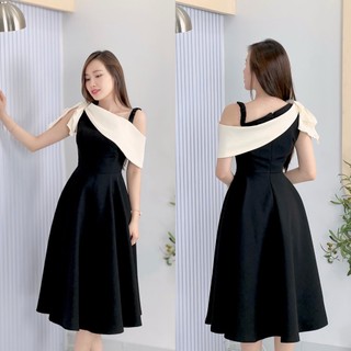 Váy dự tiệc thiết kế trễ vai phối tơ sang trọng Emvy V192