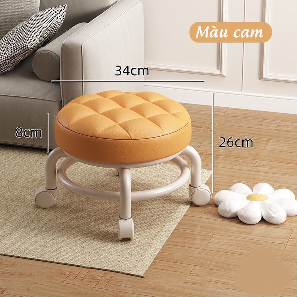 Ghế tròn xoay bệt có bánh xe xoay 360 độ Gingin Decor, Ghế đẩu đa năng chất liệu da PU êm ái. | BigBuy360 - bigbuy360.vn