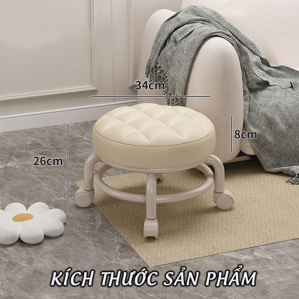 Ghế tròn xoay bệt có bánh xe xoay 360 độ Gingin Decor, Ghế đẩu đa năng chất liệu da PU êm ái. | BigBuy360 - bigbuy360.vn