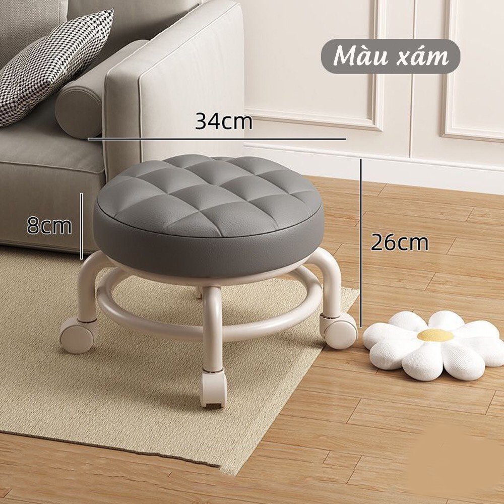 Ghế tròn xoay bệt có bánh xe xoay 360 độ Gingin Decor, Ghế đẩu đa năng chất liệu da PU êm ái. | BigBuy360 - bigbuy360.vn
