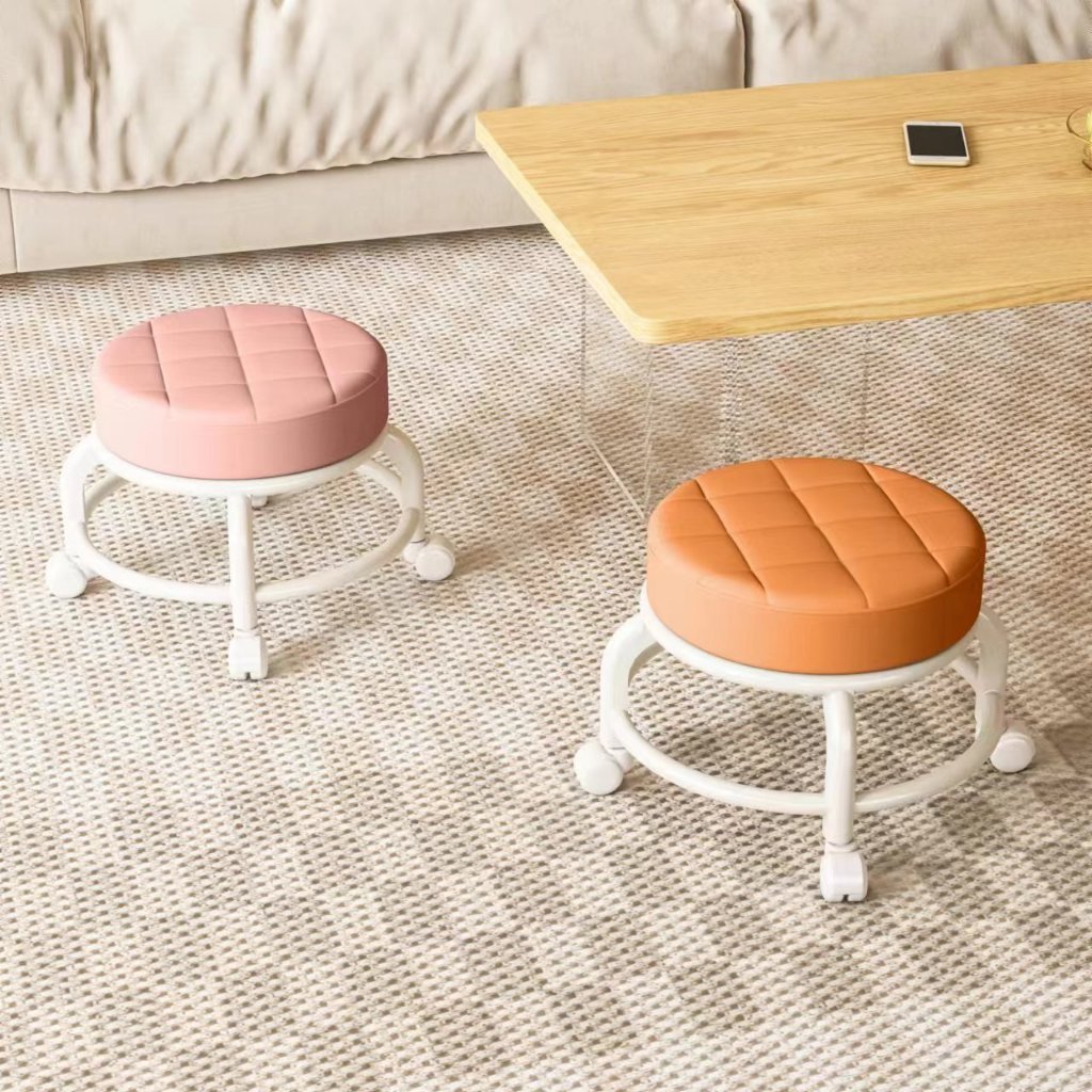 Ghế tròn xoay bệt có bánh xe xoay 360 độ Gingin Decor, Ghế đẩu đa năng chất liệu da PU êm ái. | BigBuy360 - bigbuy360.vn