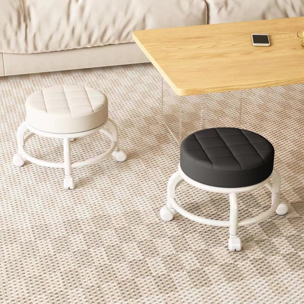 Ghế tròn xoay bệt có bánh xe xoay 360 độ Gingin Decor, Ghế đẩu đa năng chất liệu da PU êm ái. | BigBuy360 - bigbuy360.vn