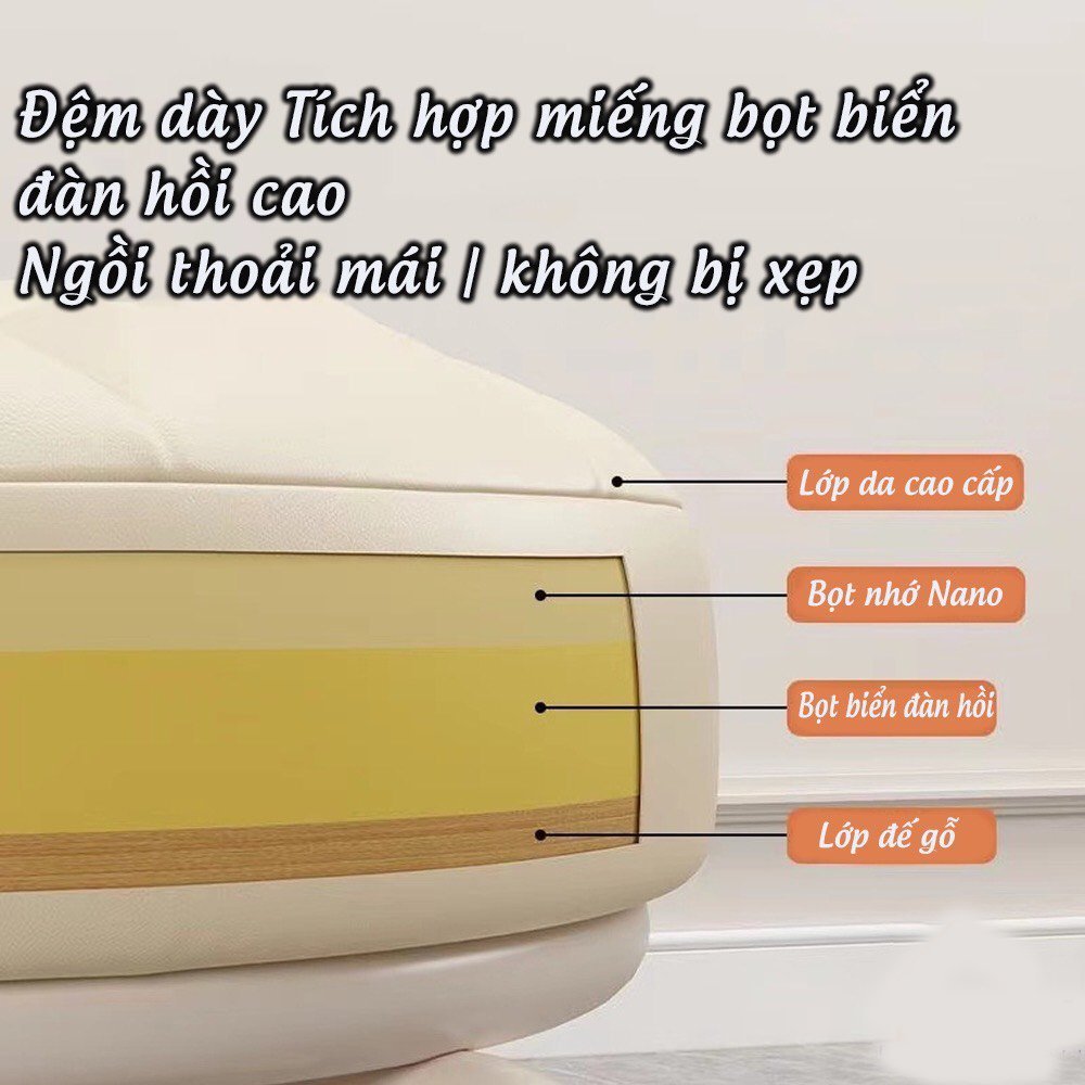 Ghế tròn xoay bệt có bánh xe xoay 360 độ Gingin Decor, Ghế đẩu đa năng chất liệu da PU êm ái. | BigBuy360 - bigbuy360.vn