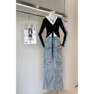 Coshe Quần Jean Túi Hộp Dáng Suông Cá Tính Vải Denim Cao Cấp U616