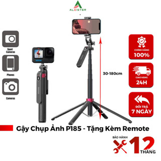 Gậy Chụp Ảnh 4 Chân P185 - Gậy Selfie Cầm Tay Tặng Kèm Remote, Chiều Dài Sử Dụng 30-180cm - Chính Hãng
