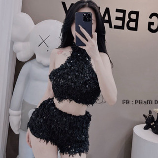 Set áo yếm lông sẵn đệm quần sooc 2 lớp siêu đẹp
