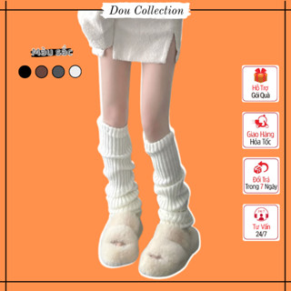 Tất vớ ống chân họa tiết trơn len dệt kim giữ ấm chân phong cách Jengiang Lolita Nhật Bản thời trang thu đông - TVC84