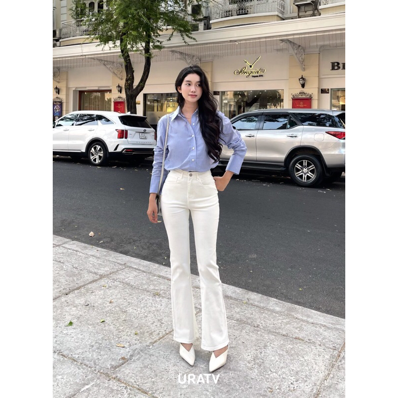 Quần jean nữ ống loe dài 96cm chất co giãn lưng cao Z395 URATV
