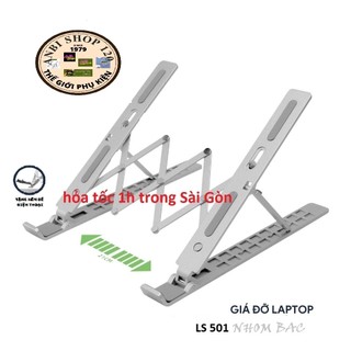 Giá đỡ laptop hợp kim nhôm LS501 ,đế tản nhiệt ipad macbook có thể gấp gọn điều chỉnh 10 cấp độ