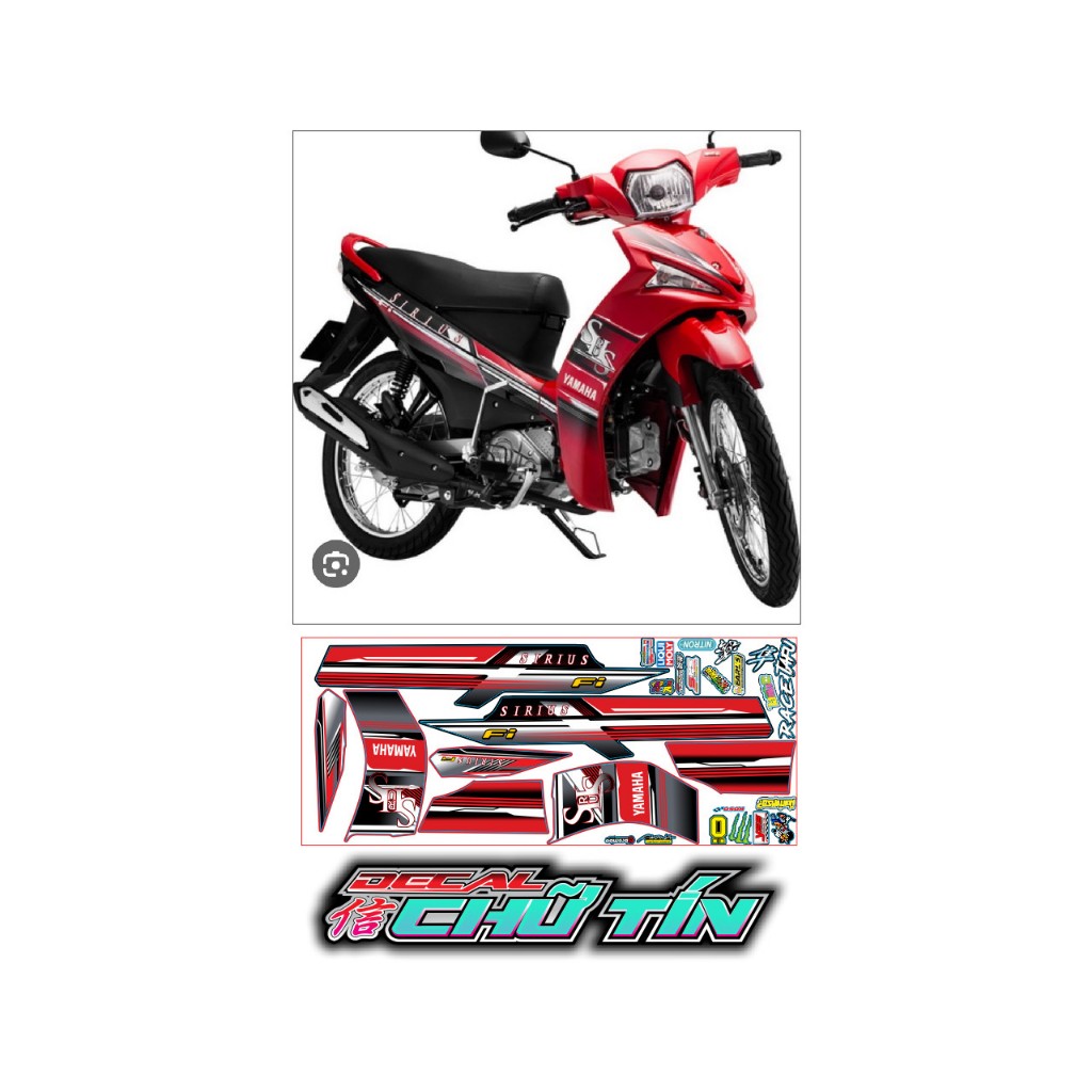 TEM DÁN XE SIRIUS FI ĐỎ ĐEN DECAL CHỐNG NƯỚC, BỀN MÀU