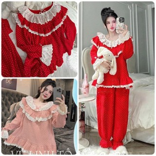 Bộ đồ ngủ thô đũi bi hottrend bánh bèo mocmien 380 - hàng có sẵn