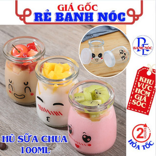Hũ Pet Thủy Tinh Đựng Sữa Chua, Panacotta Plan 100ML Kèm Nắp Nhựa -  Hũ Sữa Chua Họa Tiết Dễ Thương - Lọ Thủy Tinh