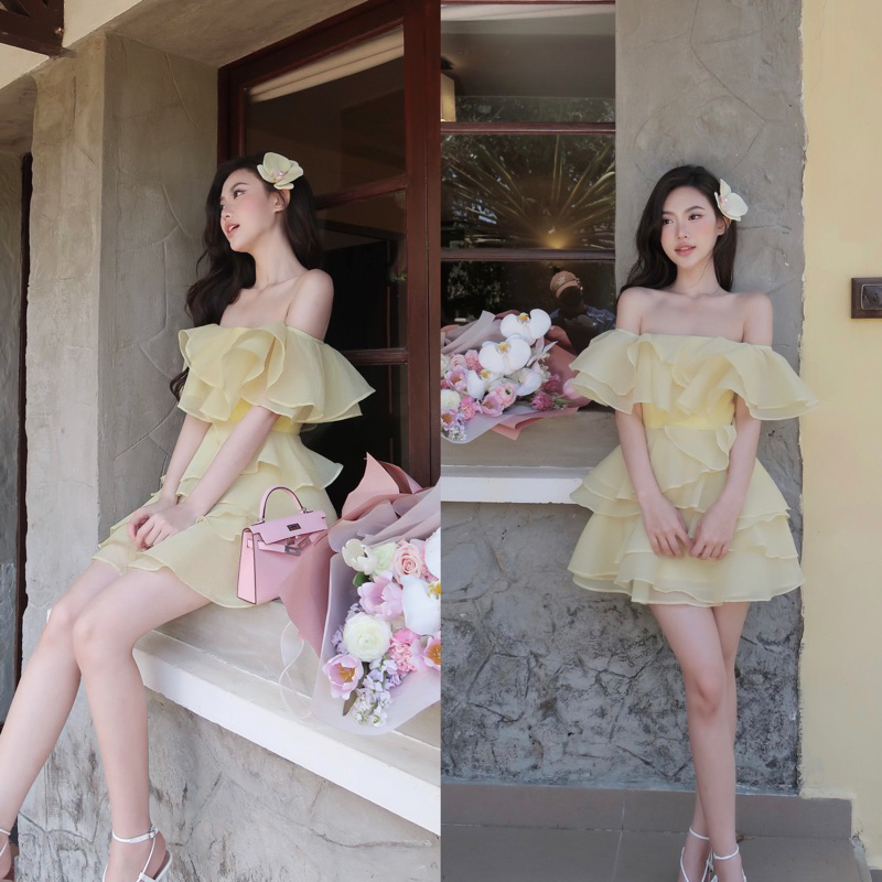 Đầm Bẹt Vai Tầng Chouchou [Ảnh thật cuối]
