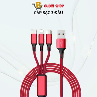 Dây cáp sạc 3 đầu bọc dù sạc nhanh chống đứt gãy siêu bền