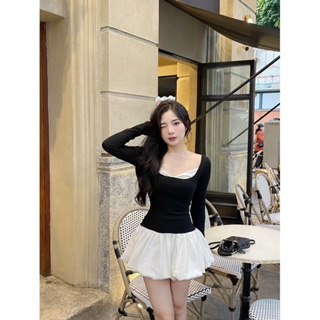 Đầm baby nữ kiểu phối màu có quần trong tà kiểu bí phồng xinh tay dài khoá kéo sau lưng chất vải thun phối KT Siu Xinh | BigBuy360 - bigbuy360.vn