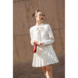 Đầm lụa evie dress chấm bi đen trắng huong boutique - hbv1286