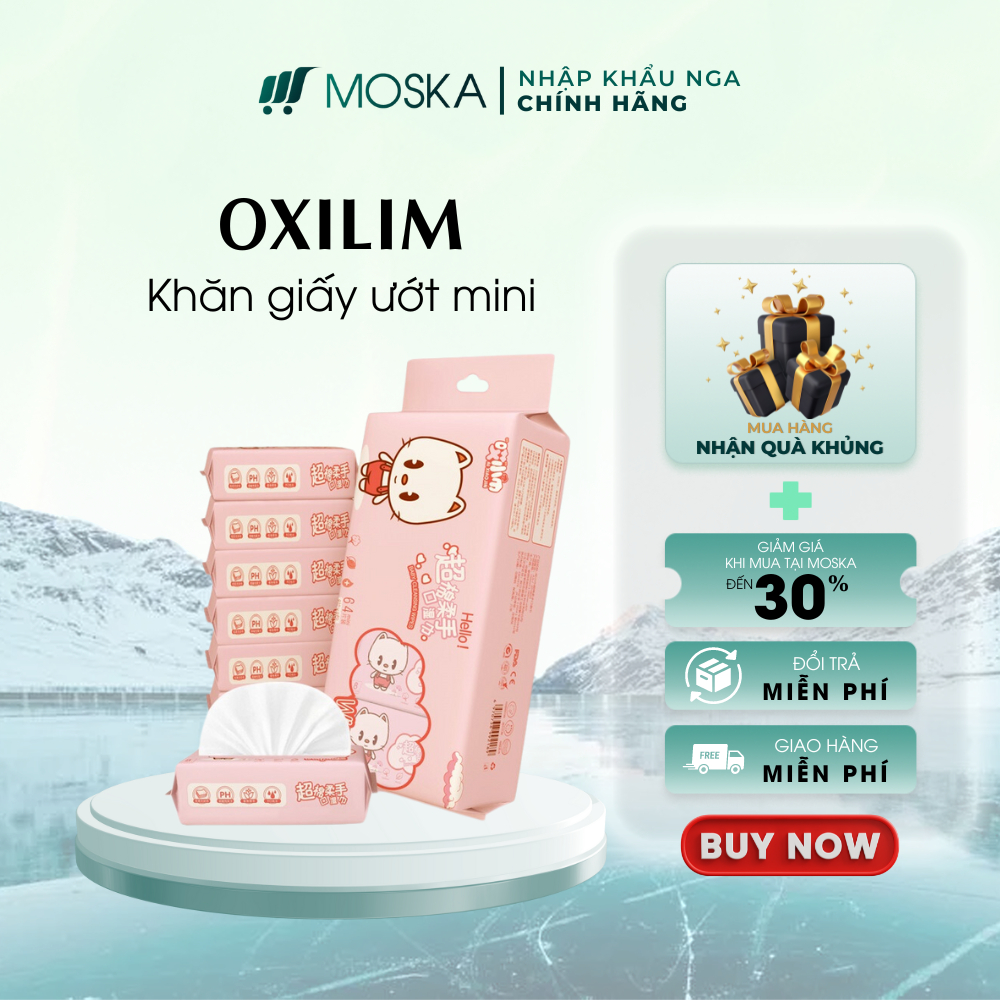 Túi 8 Miếng Khăn Giấy Ướt Mini Bỏ Túi Tiện Lợi An Toàn Sử Dụng, Không Cồn, Dịu Nhẹ - Moska