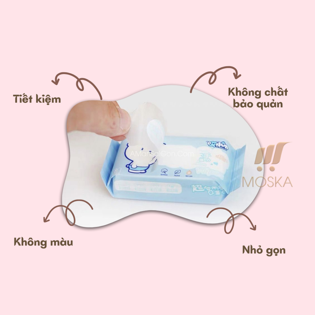 Túi 8 Miếng Khăn Giấy Ướt Mini Bỏ Túi Tiện Lợi An Toàn Sử Dụng, Không Cồn, Dịu Nhẹ - Moska