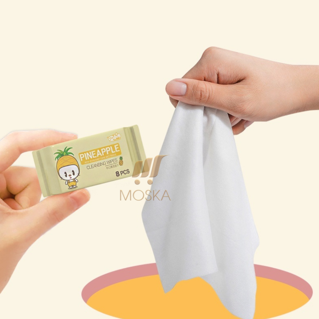 Túi 8 Miếng Khăn Giấy Ướt Mini Bỏ Túi Tiện Lợi An Toàn Sử Dụng, Không Cồn, Dịu Nhẹ - Moska