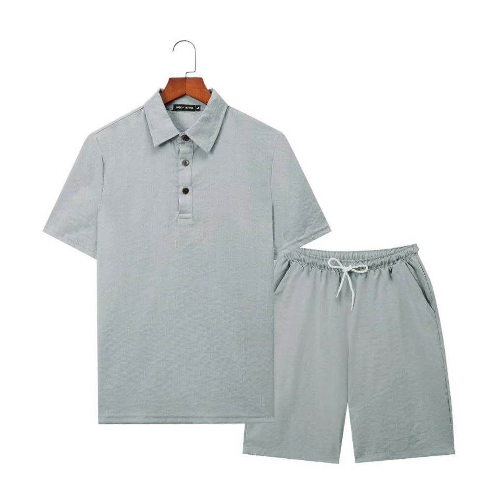 [Cổ bẻ] Bộ quần áo nam, quần áo thể thao nam chất đũi thái mềm mát nhẹ thấm hút mồ hôi tốt