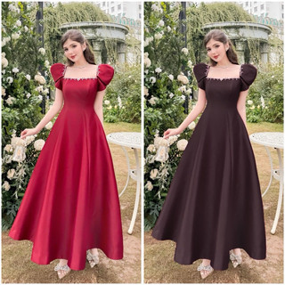 Đầm xòe midi dự tiệc cổ vuông tay ngắn TRIPBLE T DRESS viền đá - size S/M/L - MS74Y
