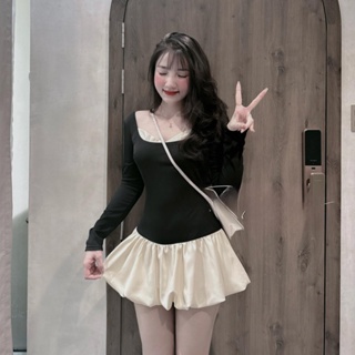 Đầm baby nữ kiểu phối màu có quần trong tà kiểu bí phồng xinh tay dài khoá kéo sau lưng chất vải thun phối KT Siu Xinh | BigBuy360 - bigbuy360.vn