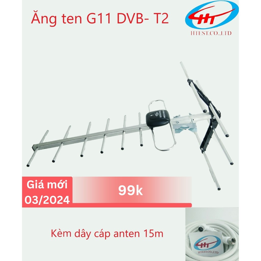 Anten Truyền Hình Số Mặt Đất DVB-T2 Hoành Kiến Đạt G11 kèm dây cáp anten 15m+ dây Cấp Nguồn 5V