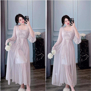 ❤️hàng qc❤️set choàng+váy 2s dáng dài phối ren tiểu thư lyly_thanhhien997_lụa satin cao cấp a45002.