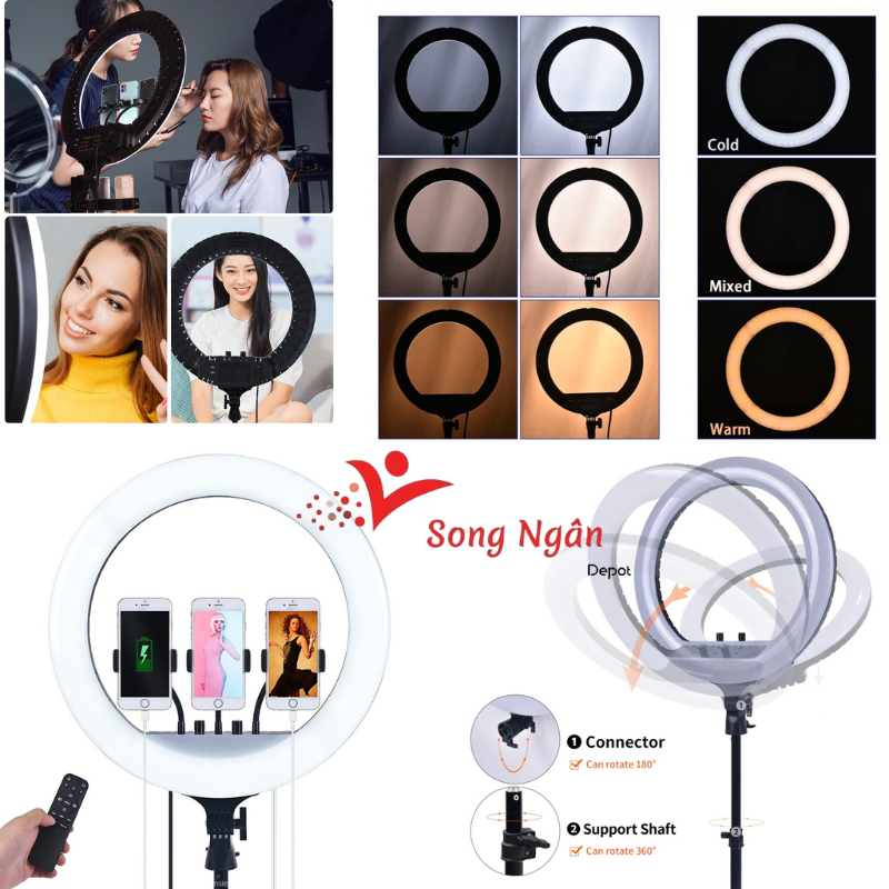 Đèn livestream 45 56 cm 3 kẹp 3 chế độ sáng kèm điều khiển và Chân 2m1 cao cấp hỗ trợ chụp ảnh video livestream bán hàng | BigBuy360 - bigbuy360.vn