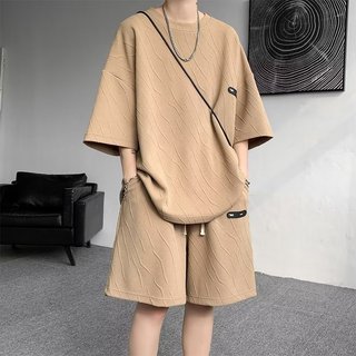 Quần áo nam nữ cổ tròn vải xốp họa tiết vân sóng thêu logo