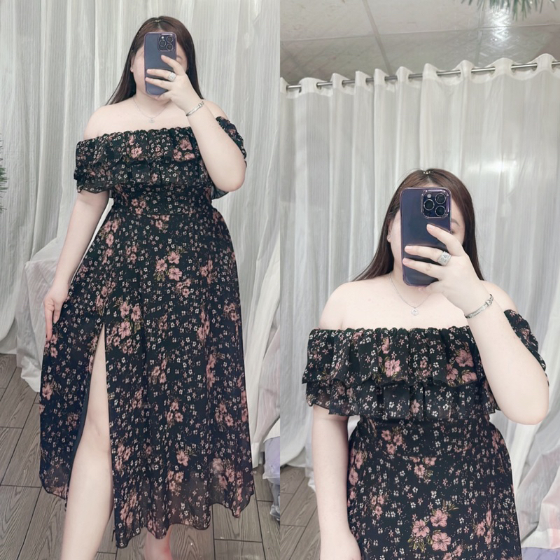 Đầm voan hoa xẻ tà