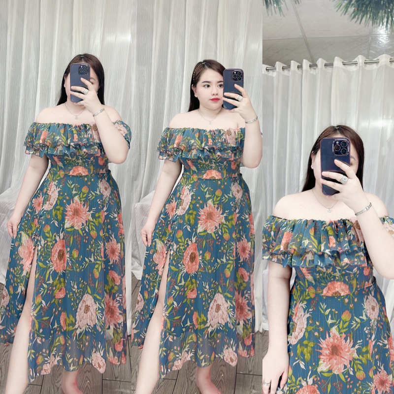 Đầm voan hoa xẻ tà