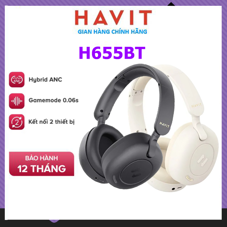 Tai Nghe Headphone Bluetooth HAVIT H655BT, Chống Ồn Chủ Động ANC, Độ trễ thấp, Nghe Đến 65H, Hàng chính hãng