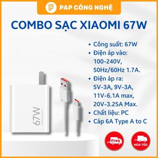 Combo Sạc Nhanh Xiaomi 67W (BH Lỗi 1 Đổi 1) - Mi Tubor Charge - Thiết Kế Nguyên Khối - Hàng Chính Hãng