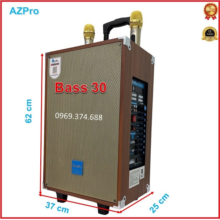 Loa kéo Bluetooth chính hãng AZPRO,AZ-12 mẫu mới,Bass 30 thùng gỗ cao cấp