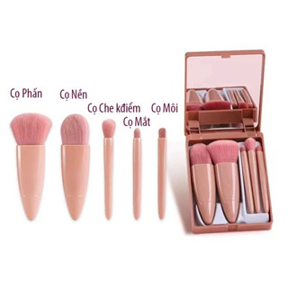 Set cọ trang điểm 5 cây cao cấp kèm gương, Bộ cọ trang điểm chuyên nghiệp mềm mại đủ màu lựa chọn