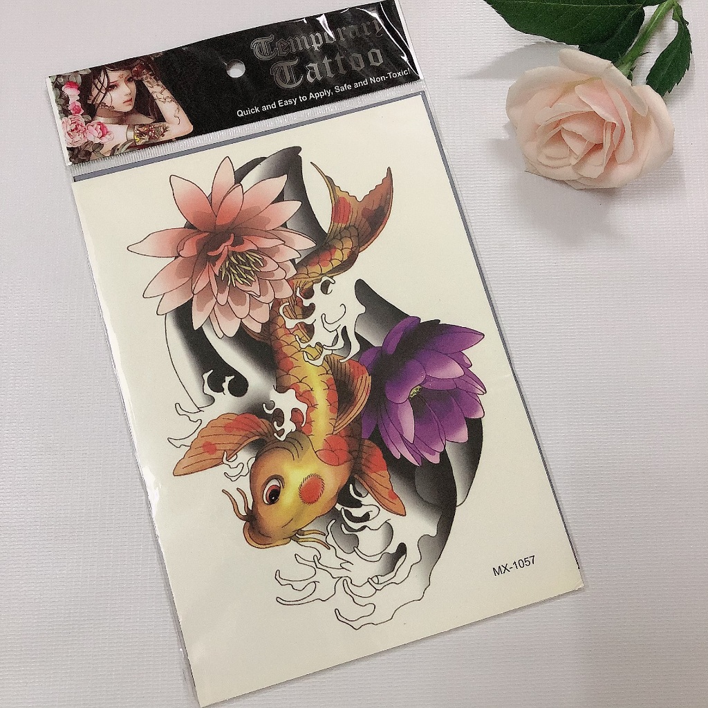 Combo 12 hình xăm dán cá chép 15x21cm