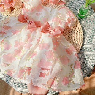 Set công chúa váy voan hoa hồng Made by Hằng size 3-12kg