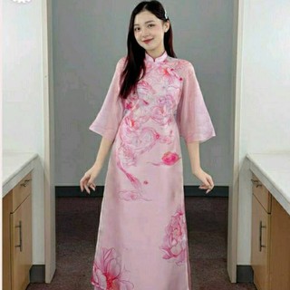 Aó Dài Cách Tân Hồng Đan đính kết
